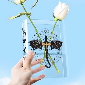Dragons Bookish Acrylic Book Vase, Fantasy Book Reader Booknerd Bookshelf Decor Gift for Book Lovers, Nightcourt Bookworm Flower Vase