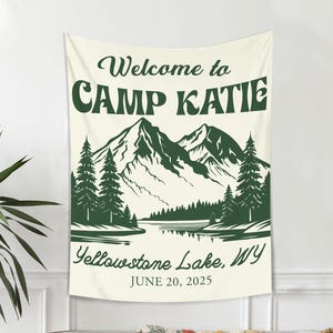 Custom Camp Bachelorette Tapestry Camping Bachelorette Banner Decor Outdoor Mountain Girls Weekend Backdrop Lake Themed Camp Birthday Party