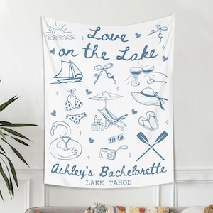 Custom Love On The Lake Bachelorette Tapestry Decor Personalized Lake Bach Party Banner Girl Trip Camping Bachelorette Weekend Backdrop Sign
