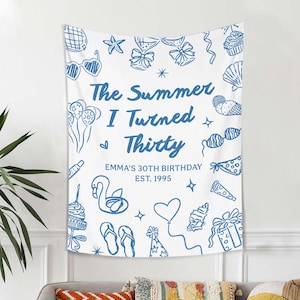 Custom Summer I Turned Thirty Birthday Party Banner, Any AGE Birthday Backdrop, Personalized Summer Party Decor Sign Birthday Decorations