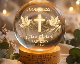 Custom Baptism Crystal Ball Night Light, Baptized Night Light,Dedication Gift for Baby,Nursery Decor,Baptism Gift with Name,Christening Gift