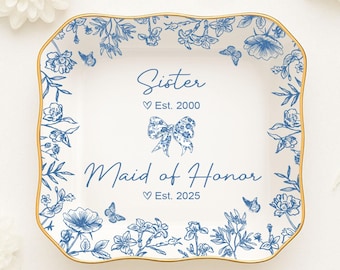 Custom Maid of Honor Gift for Sister, Maid of Honor Ring Dish, Sister Wedding Gifts, MOH Trinket Dish, Sister Gifts, Bridesmaid Jewelry Dish