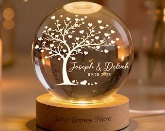 Personalized Tree of Love Couples Globe Lamp, Personalize 5th, 10th Aniversary Gift, Custom Night Light With Couples Name, Couple Gift