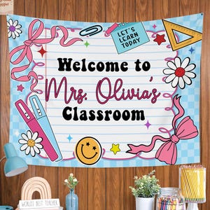 Classroom Decor, Custom Composition Notebook Welcome Teachers Name Classroom Banner, Teacher Appreciation Gifts, Custom Classroom Tapestry