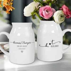 Personalized Engaged Ceramic Flower Vase, Engagement Gift For Couple, Anniversary Gift for Wife, Bridal Shower Gift, Wedding Gift for Bride