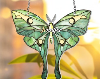 Customizable Luna Moth Butterfly Suncatcher Ornament, Butterfly Lover Acrylic Window Hanging, Mother's Day Gift Home Decor Gift For Family