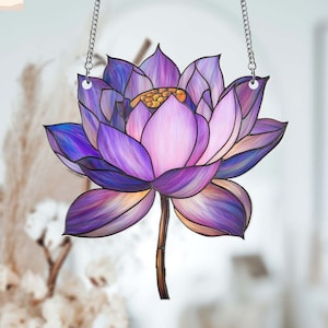 Purple Lotus Suncatcher, Lotus Acrylic Window Hanging, Lotus Lovers Gift, Home Decor, Mother&#39;s Day Gift, LOTUS Decoration, Housewarming Gift
