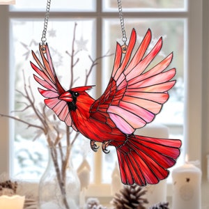 Red Cardinal Suncatcher, Cardinal Acrylic Window Hanging, Bird Lover Gift, Bird Memorial Gift for Christmas, Cardinal Lover Gift