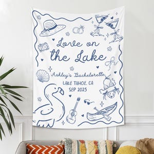 Love on The Lake Bachelorette Party Tapestry, Custom Bachelorette Party Decor, Lake Bridal Shower Backdrop, Camp Bachelorette Banner