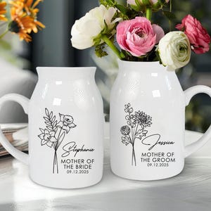 Personalized Wedding Gift For Mother Of The Bride & Groom,Mother&#39;s Day Gift For Mom,Birth Month Flower Vase,Mother of the Bride Ceramic Vase