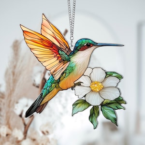 Hummingbird Suncatcher, Hummingbirds and Flowers Ornament, Home Decor Art, Wall Art, Hummingbird Gifts for Women, Hummingbird Window Hanging