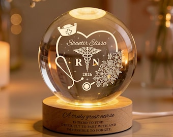 Custom Nurse Crystal Ball Night Light, Registered Nurse Gift, Personalized RN LED Night Light, Nurse Graduation Gift, New RN Gift,Nurse Gift