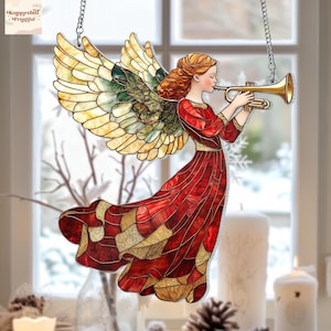 Christmas Angel Suncatcher Ornament, Whimsical Angel With Trumpet Suncatcher, Perfect for Holiday Decor, Acrylic Window Hanging & Wall Art
