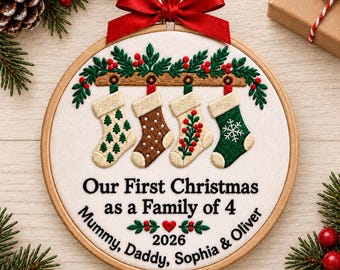 Personalized Family Names Stockings Embroidered Ornament, Family With Pets Ornament, Family Keepsake 2026, Family Christmas Tree Decor