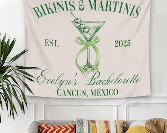 Custom Bikinis and Martinis Tapestry, Bikini Martini Bachelorette Party Decor Wall Hanging Martini Themed Beach Bachelorette Party Backdrop