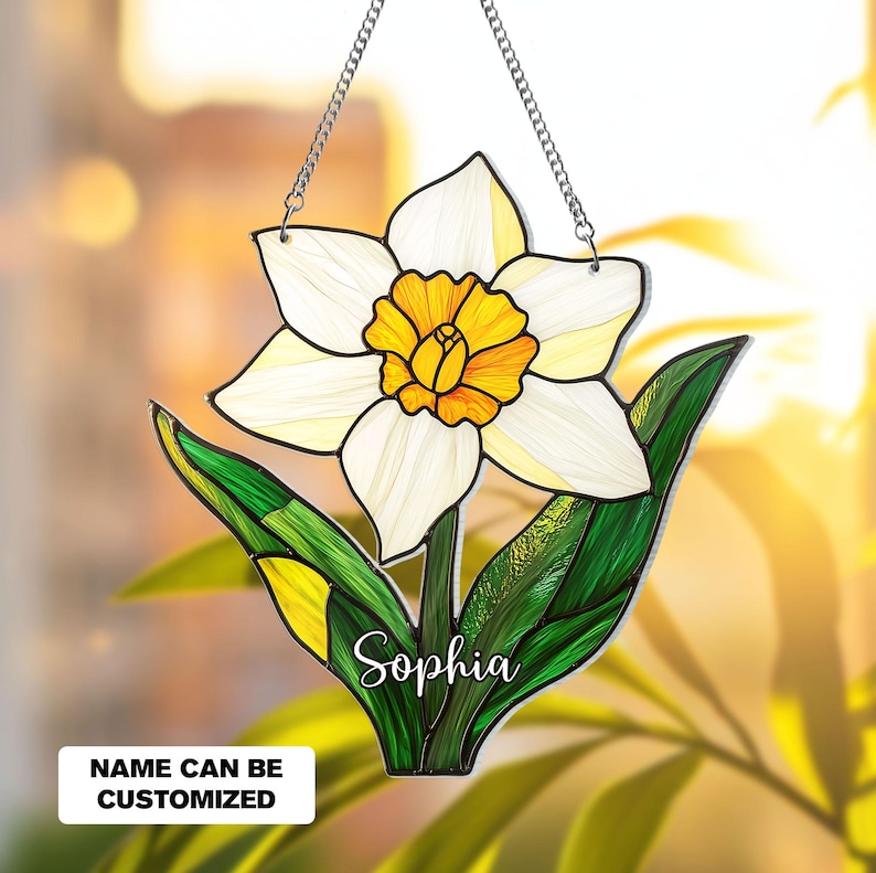 Birth Flower With Name Suncatcher Ornament, Birth Month Flower Acrylic