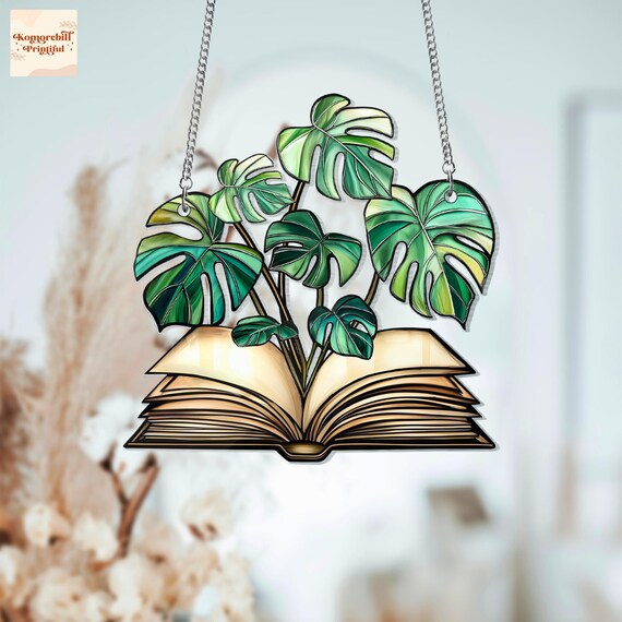 Monstera Leaves Bookish Acrylic Window Hanging, Plant Book Suncatcher, Book  Lover Gift, Monstera Plant Wall Window Hanging Art Decoration - Etsy