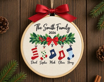 Personalized Family Christmas Ornament, Custom Embroidery Hoop, Gift for Families 2026, New Family Ornament, Baby's First Christmas Ornament