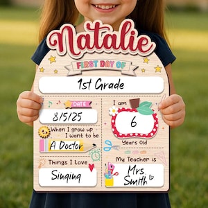 Personalized First And Last Day School Sign, Back to School Sign, Kindergarten 1st Day of School Sign, First Day School Wooden School Board