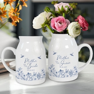 Custom Wedding Gift For Mother Of The Bride & Groom Toile De Jouy Gift For Mom Flower Vase, Mother of the Bride Ceramic Vase, Mom Of Groom