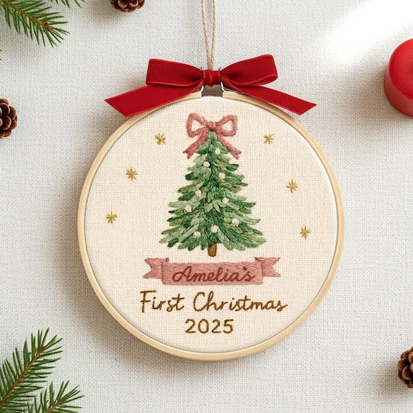 Not Arrive By Dec. 24th, No Fastship - Personalized Baby’s First Christmas Embroidery Hoop Ornament, Christmas 2025 Gift For Newborn