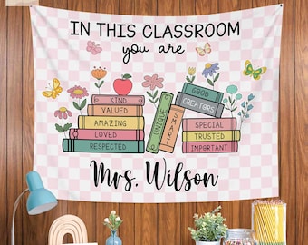 Personalized Teacher Classroom Tapestry, Teacher Gift Idea, Teacher Name Classroom Banner, Appreciation Gifts, Back to School Tapestry Decor