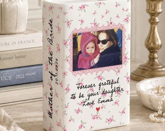 Custom Mother of The Bride Gift, Ceramic Book Vase, Personalized Mom Photo Wedding Gift, Mother of The Groom Gift, Wedding Gifts for Mom