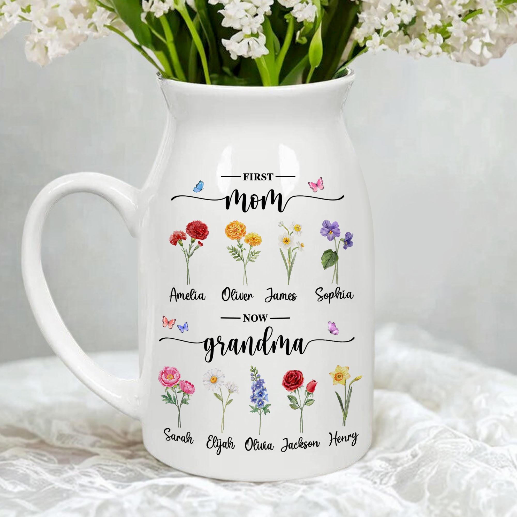 Custom First Mom Now Grandma Ceramic Flower Vase, Mothers Day Gift for ...