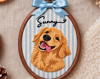 Personalized Pet Portrait Embroidery Hoop, Custom Dog Cat Memorial Gift, Embroidered Pet Loss Sympathy Keepsake
