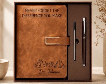 Personalized Veterinarian Leather Notebook, Vet Appreciation Gift, Vet Clinic Notebook Set