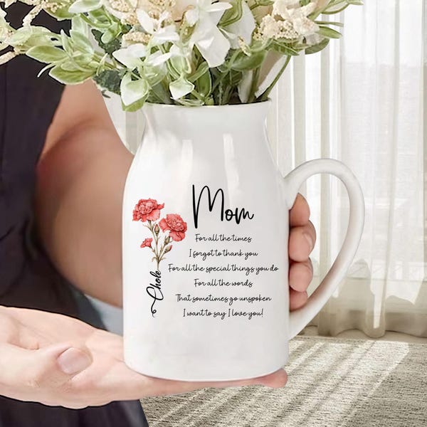 Personalized Mother's Day Gift Flower Vase, Mother Daughter Flower Vase, New Mom Gift, Gift for Mom From Daughter, Birth Month Flower Gift