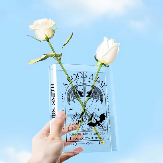 Dragons Bookish Acrylic Book Vase, Fantasy Book Reader Booknerd Bookshelf Decor Gift for Book Lovers, Nightcourt Bookworm Flower Vase Gifts