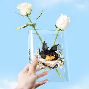 Dragons Bookish Acrylic Book Vase, Fantasy Book Reader Gift Booknerd Bookshelf Decor Gift for Book Lovers, Nightcourt Bookworm Flower Vase