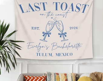 Custom Bachelorette Party Tapestry,Beach Bachelorette Photo Backdrop,Bachelorette Banner,Coastal Bachelorette Party Decor,Toast on the Coast
