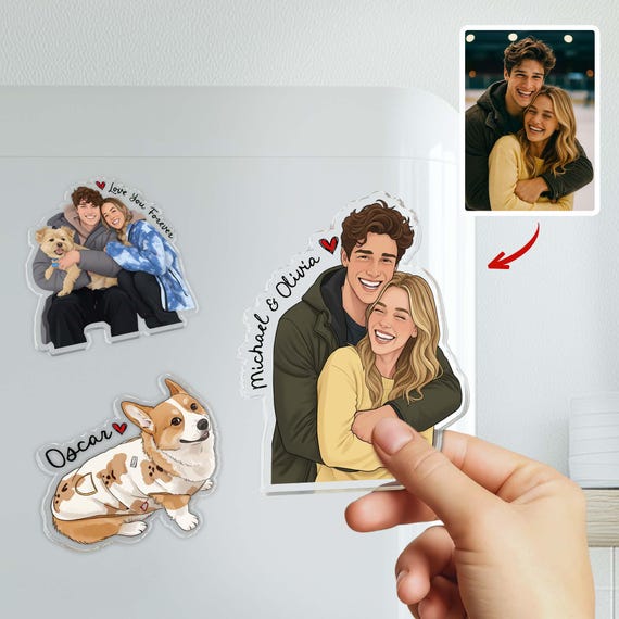 Custom Family Photo Magnet, Personalized Couple Picture Gift, Pet Portrait Magnets, Besties BFF Gifts