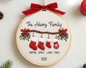 Personalized Family Christmas Ornament, Custom Embroidery Hoop, Gift for Families 2026, New Family Ornament, Baby's First Christmas Ornament