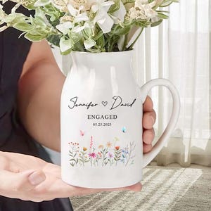 Personalised Floral Engagement Ceramic Flower Vase, Newly Engaged Flower Vase, Engagement Gift, Wedding Gift for Couple, Bridal Shower Gifts