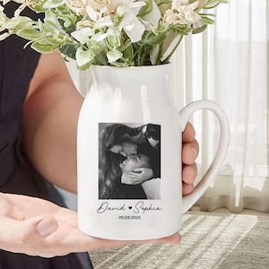 Personalised Photo Engagement Ceramic Flower Vase, Newly Engaged Flower Vase, Engagement Gifts, Wedding Gift for Couple, Bridal Shower Gifts