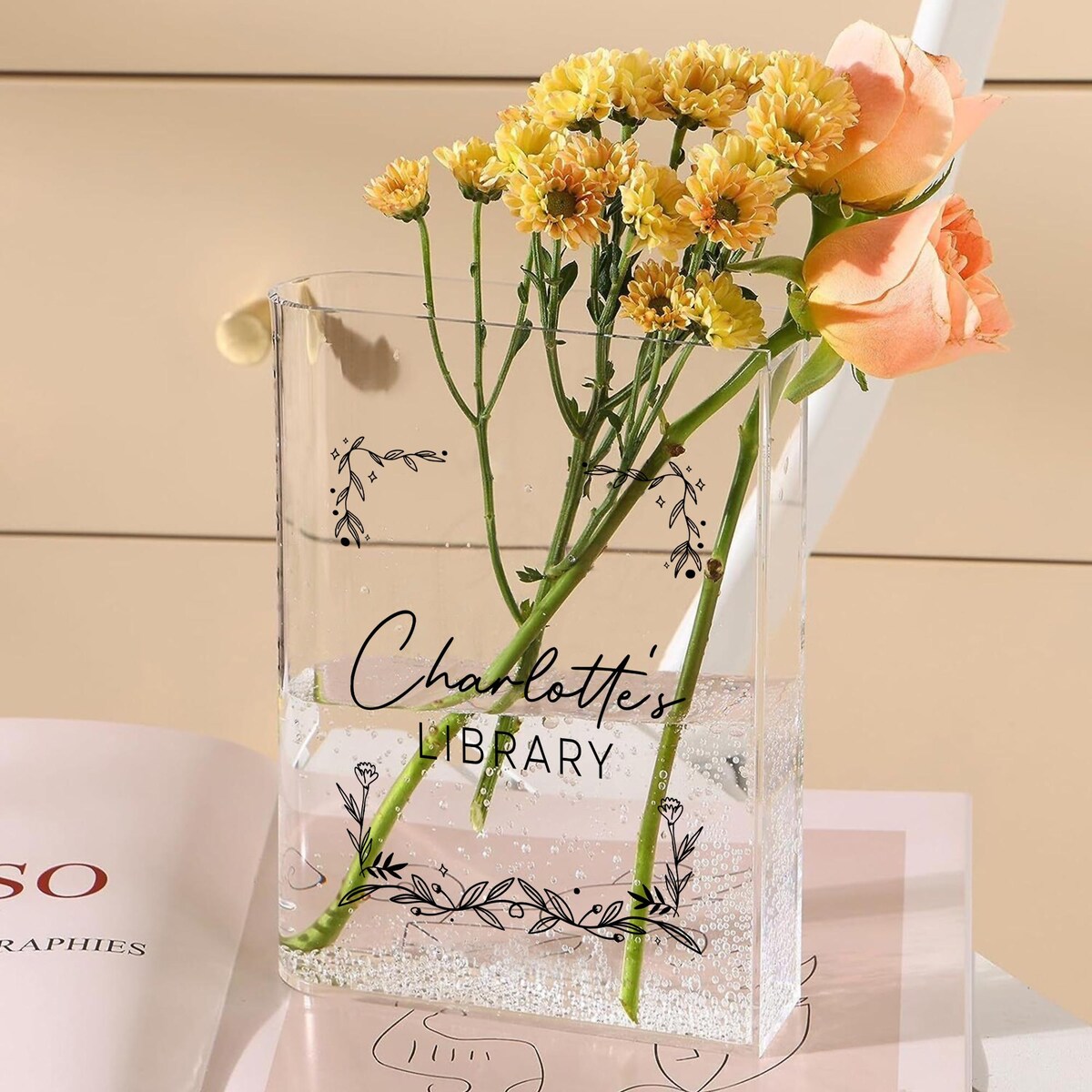 Custom Floral Acrylic Book Vase, Reader Bookshelf Decor Librarian Gift for Book Lovers, Bookworm Gift, Library Sign, Bookish Gift for Her - Etsy
