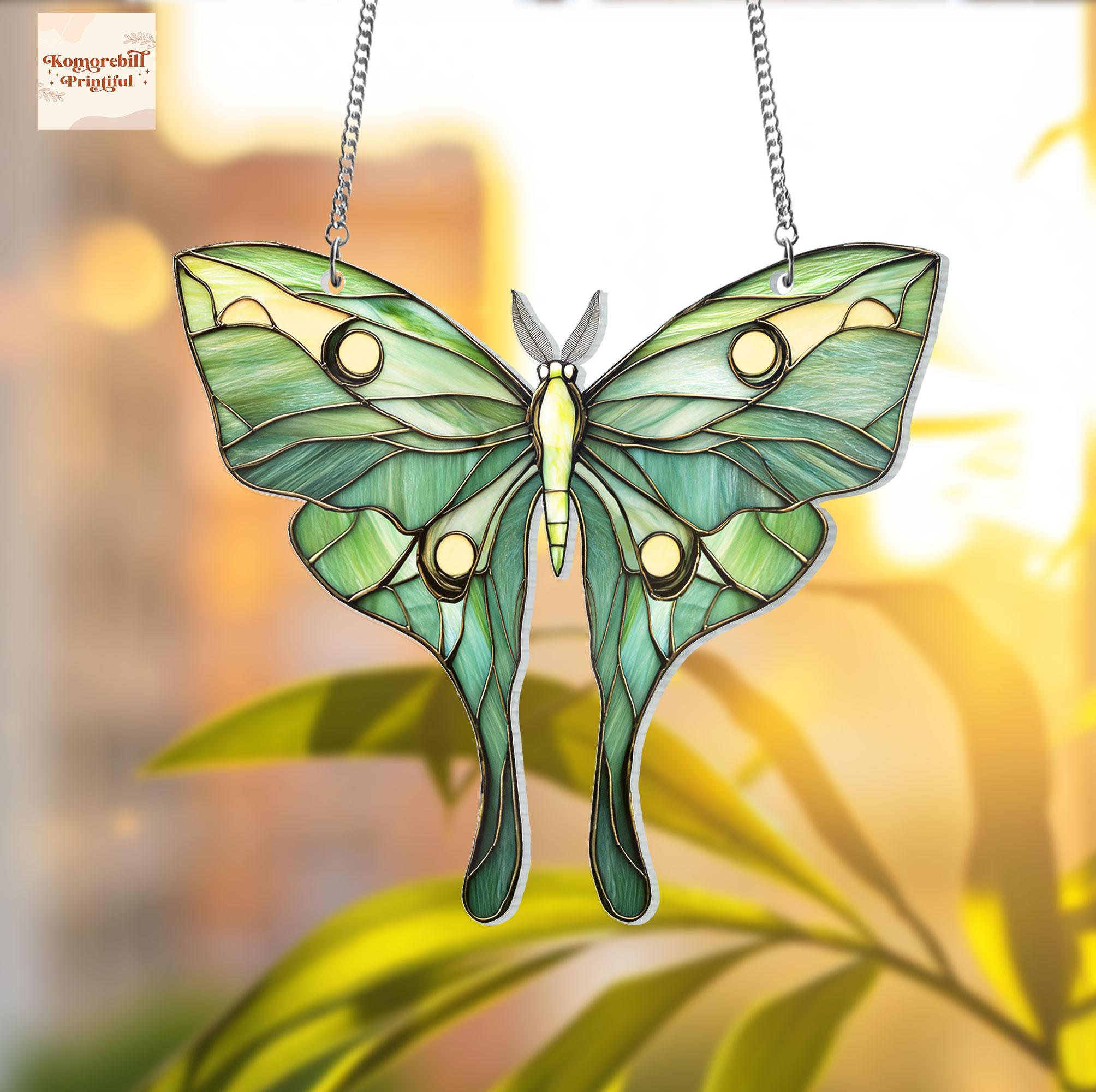 Aazon.co: Forest Butterfly Fairy Stained Window Hanging Ornaent, Heart Shaped Oon Garden - View #2