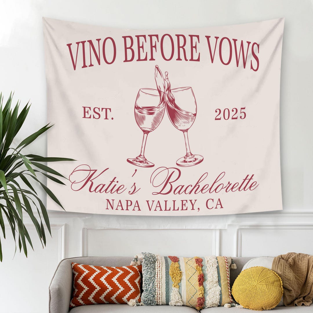 Custom Vino Before Vows Tapestry, Wine Club Bachelorette Party Banner ...