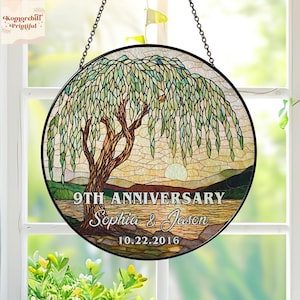 9th Anniversary Willow Stained Glass Suncatcher, Willow Tree 9 Year Anniversary Gift, 9th Anniversary Gift, Wedding Anniversary Gift For Her