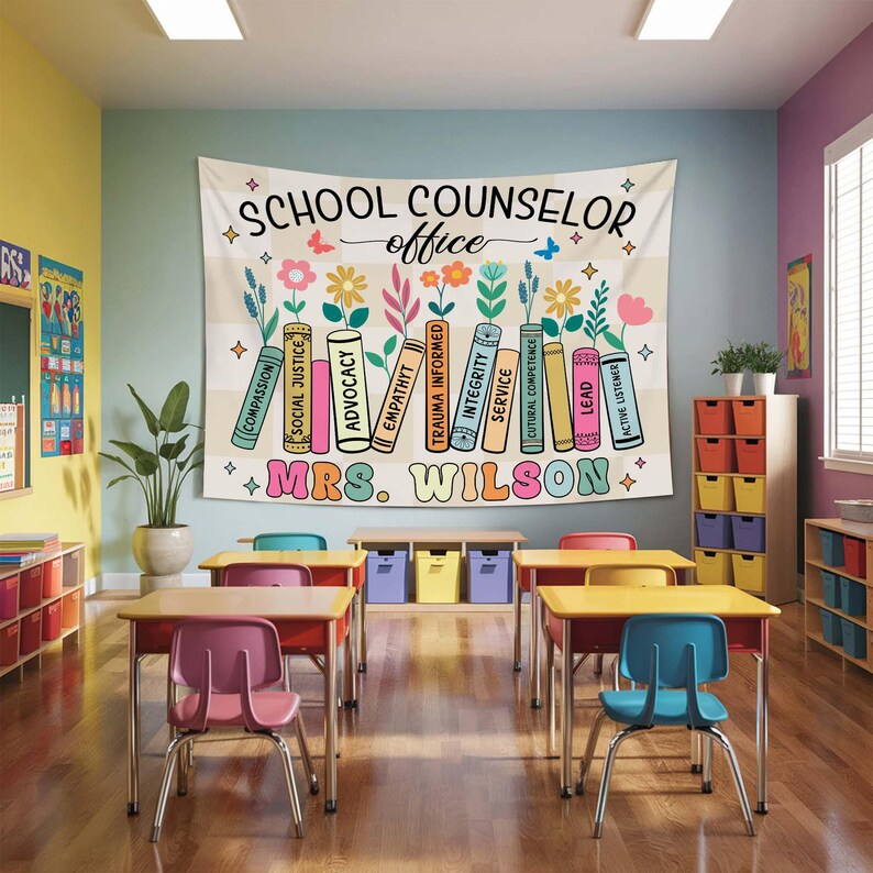 Tapestry Scool Personalized Teacher Classroom Tapestry, School Counselor Office Gift ...