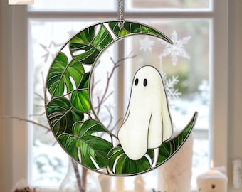 Atrapasol acrílico con forma de luna de monstruo, planta fantasma para colgar en la ventana, decoración de Halloween, regalo para amantes de las plantas, decoración de jardín