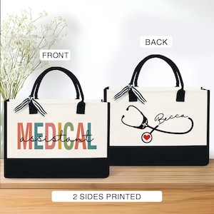 Medical Assistant Nurse Stethoscope Tote Custom Name Cotton Canvas Tote Bag Nurse Gift Future Nursing Student Graduation Gift RN CMA Med Dr