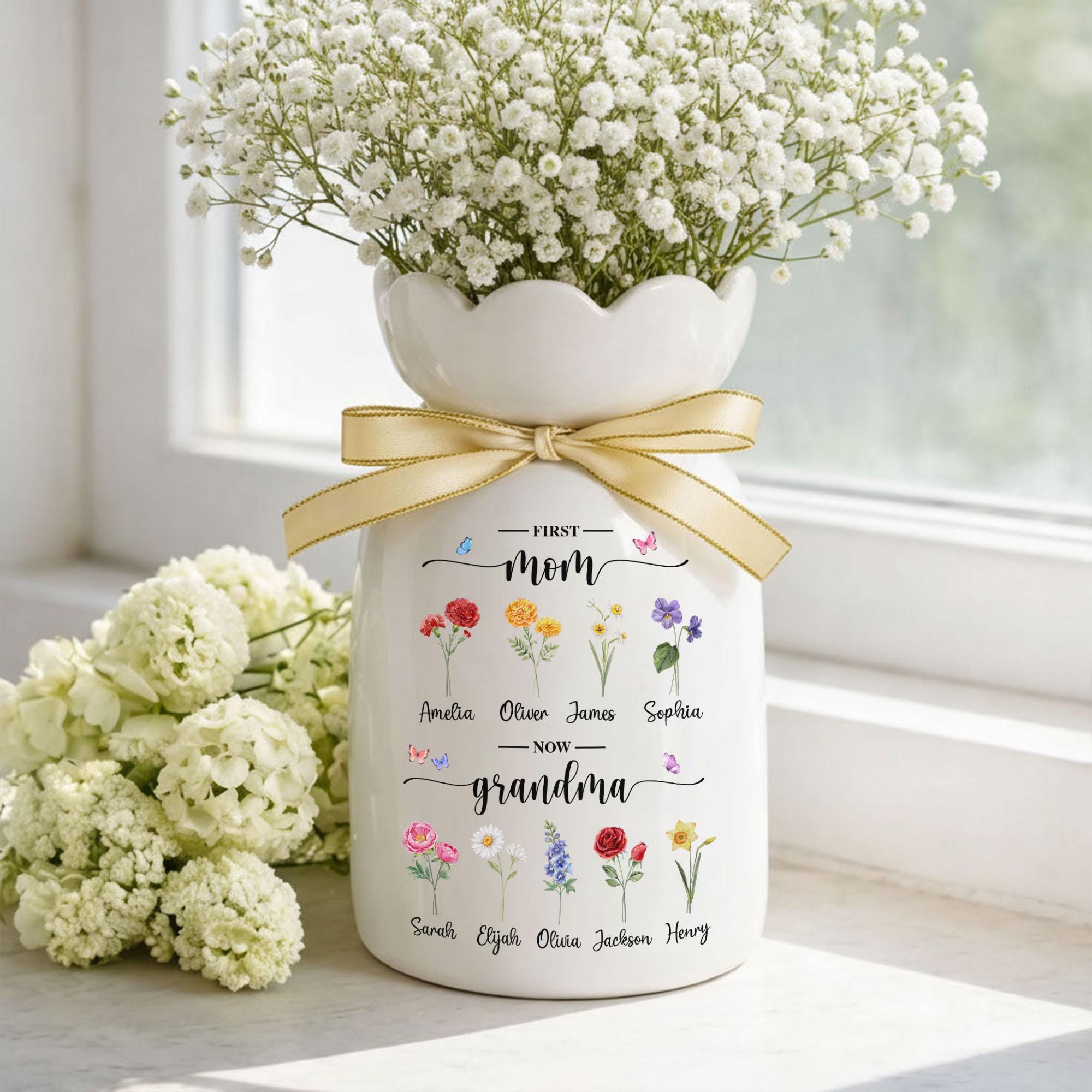 Custom First Mom Now Grandma Ceramic Flower Vase, Mothers Day Gift for ...