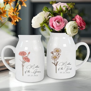 Personalized Wedding Gift For Mother Of The Bride & Groom,Mother&#39;s Day Gift For Mom,Birth Month Flower Vase,Mother of the Bride Ceramic Vase