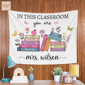 Personalized Teacher Classroom Tapestry, Teacher Gift Idea, Teacher Name Classroom Banner, Appreciation Gifts, Back to School Tapestry Decor