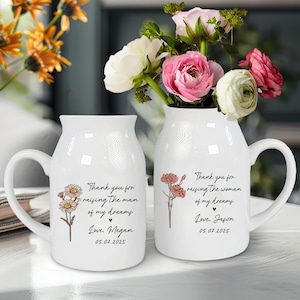 Personalized Wedding Gift For Mother Of The Bride & Groom,Mother&#39;s Day Gift For Mom,Birth Month Flower Vase,Mother of the Bride Ceramic Vase