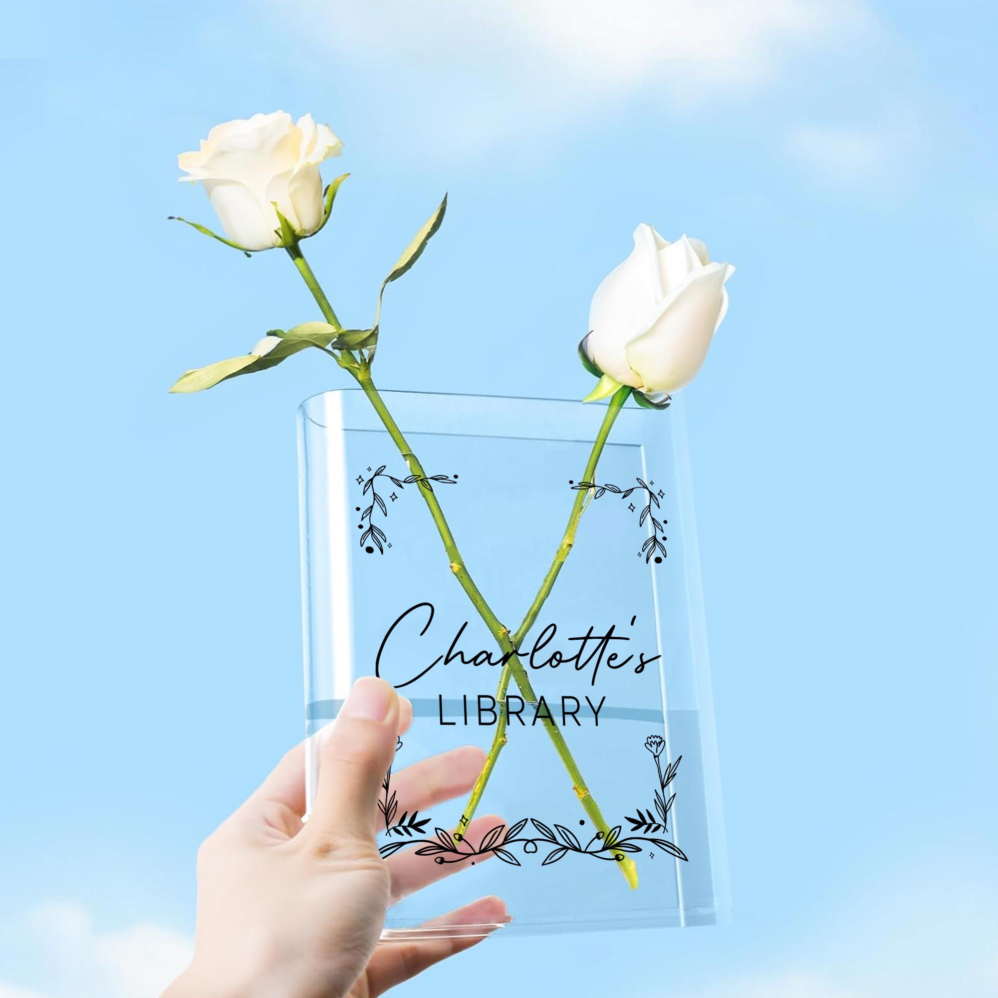 Custom Floral Acrylic Book Vase, Reader Bookshelf Decor Librarian Gift ...